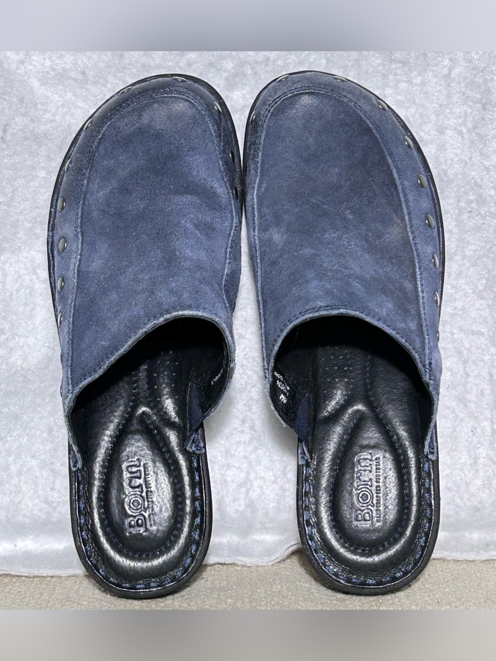 Born Womens Blue Suede Majesty Studded Slip On Wedge Mules Clogs Shoes SZ 8M - Picture 5 of 11